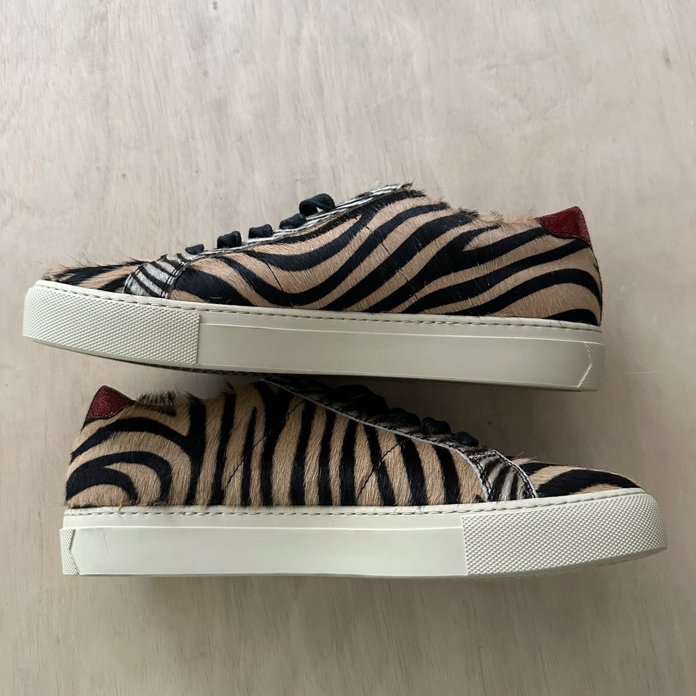 Greats Sneakers Women 10 Zebra Calf Hair Tan Black Red Glitter Low Top Italy - Picture 3 of 12